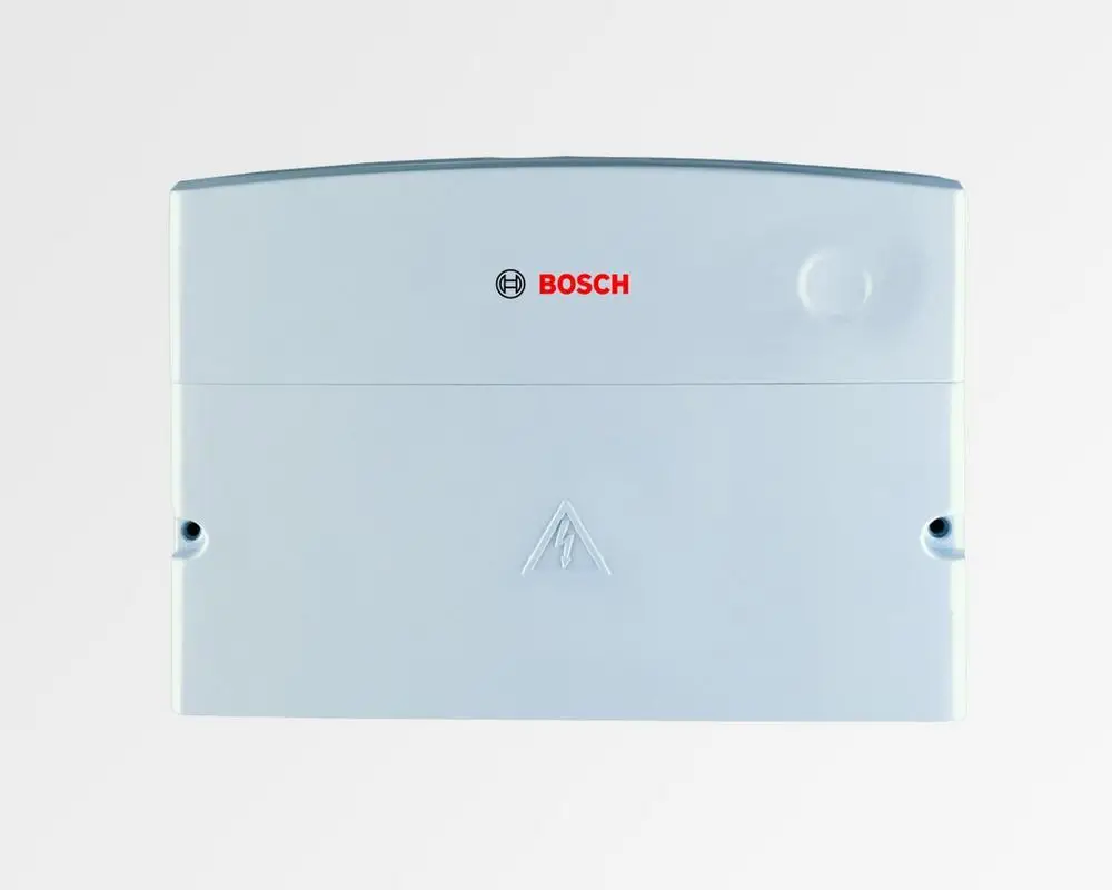 Weißes Bosch Modul mit hoher Schutzart und einem Blitzsymbol. Das Produkt hat eine klare, einfache Form und ist für die Montage in elektrischen Installationen konzipiert.